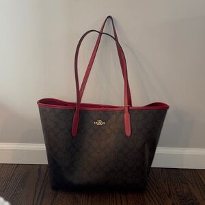 Coach Brown and Red Signature Tote